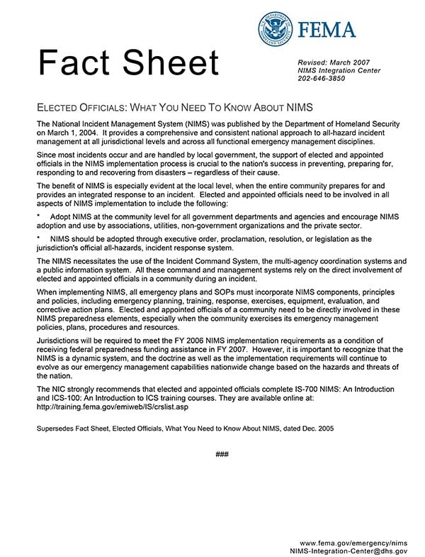 NIMS FEMA FactSheet